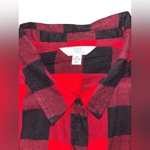 Time and Tru Red Black Checkered Button Down Shirt